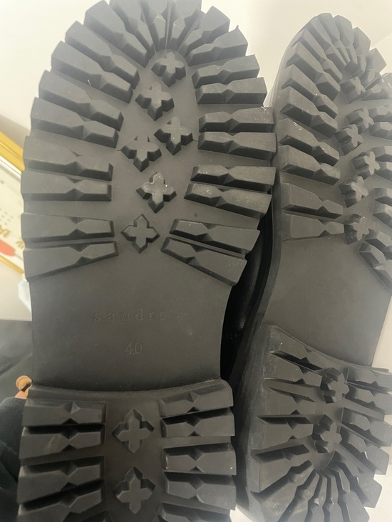 Sandro Black Leather Lace-Up Boots with Gold Toe Accents - Picture 4 of 4